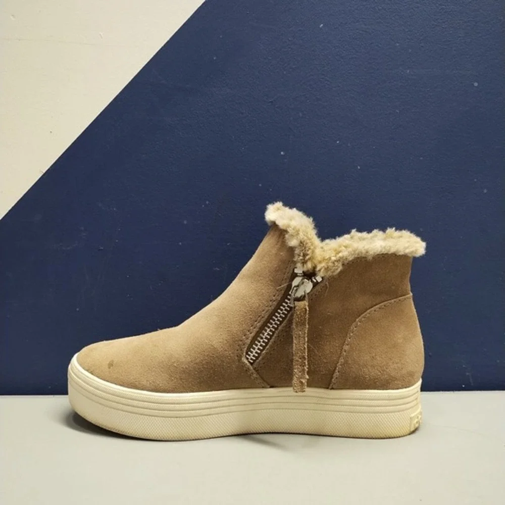 Dolce Vita Sneakers Womens US 6M Brown White Leather Side‎ Zip Faux Fur High Top